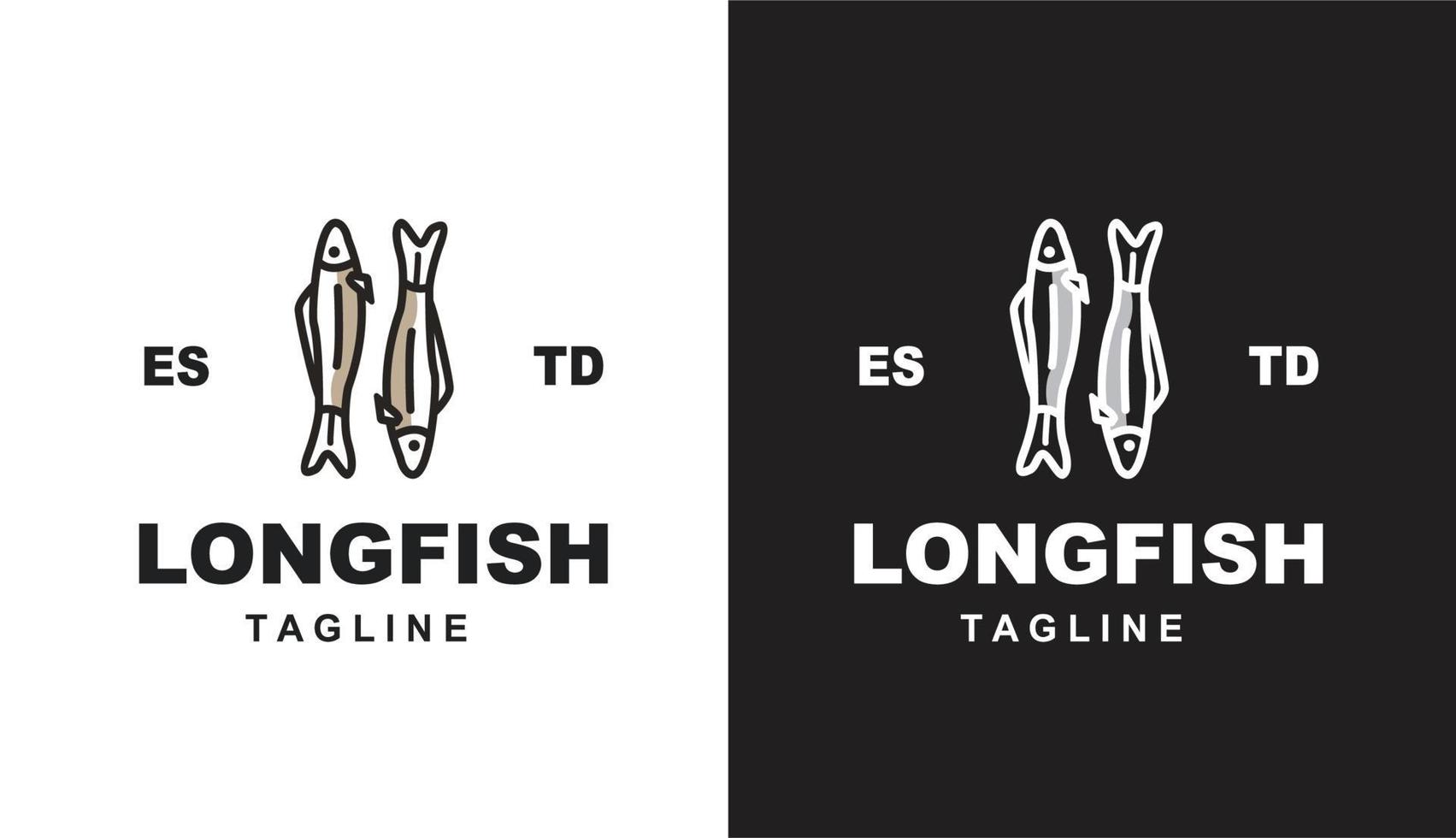 logo vintage minimalis de poisson long pour la marque alimentaire et le restaurant d'entreprise vecteur
