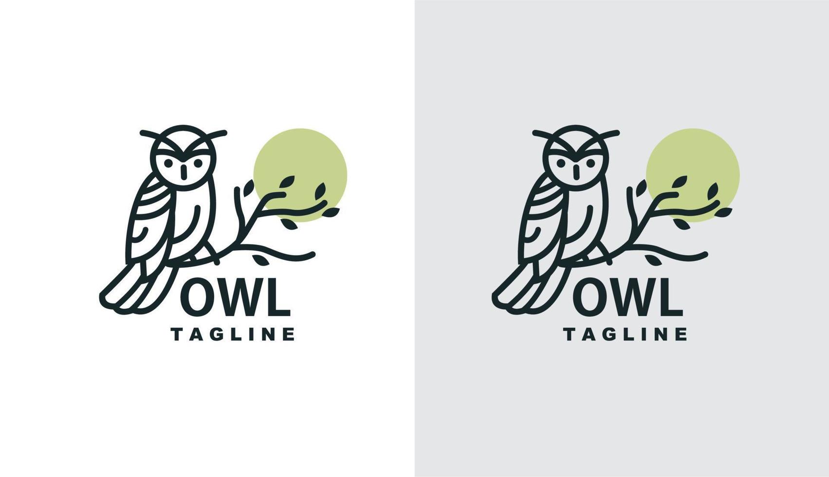 hibou rétro dans l'arbre et la lune claire. logo simple d'oiseau naturel pour la marque et l'entreprise vecteur