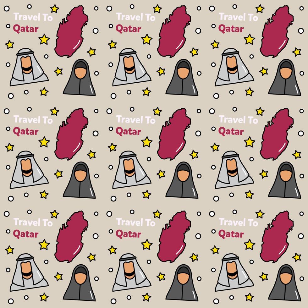 voyagez au qatar doodle motif vectoriel sans couture.