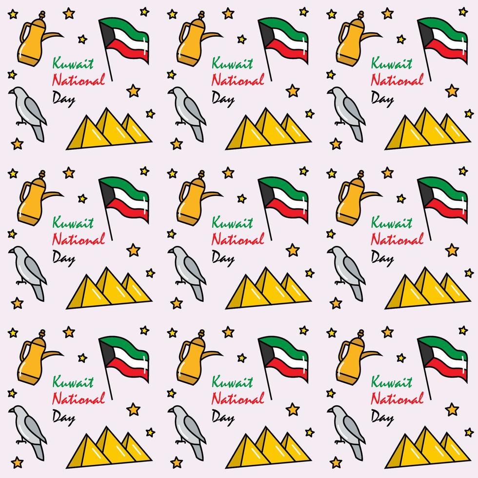 conception de vecteur de modèle sans couture de doodle de fête nationale du koweït