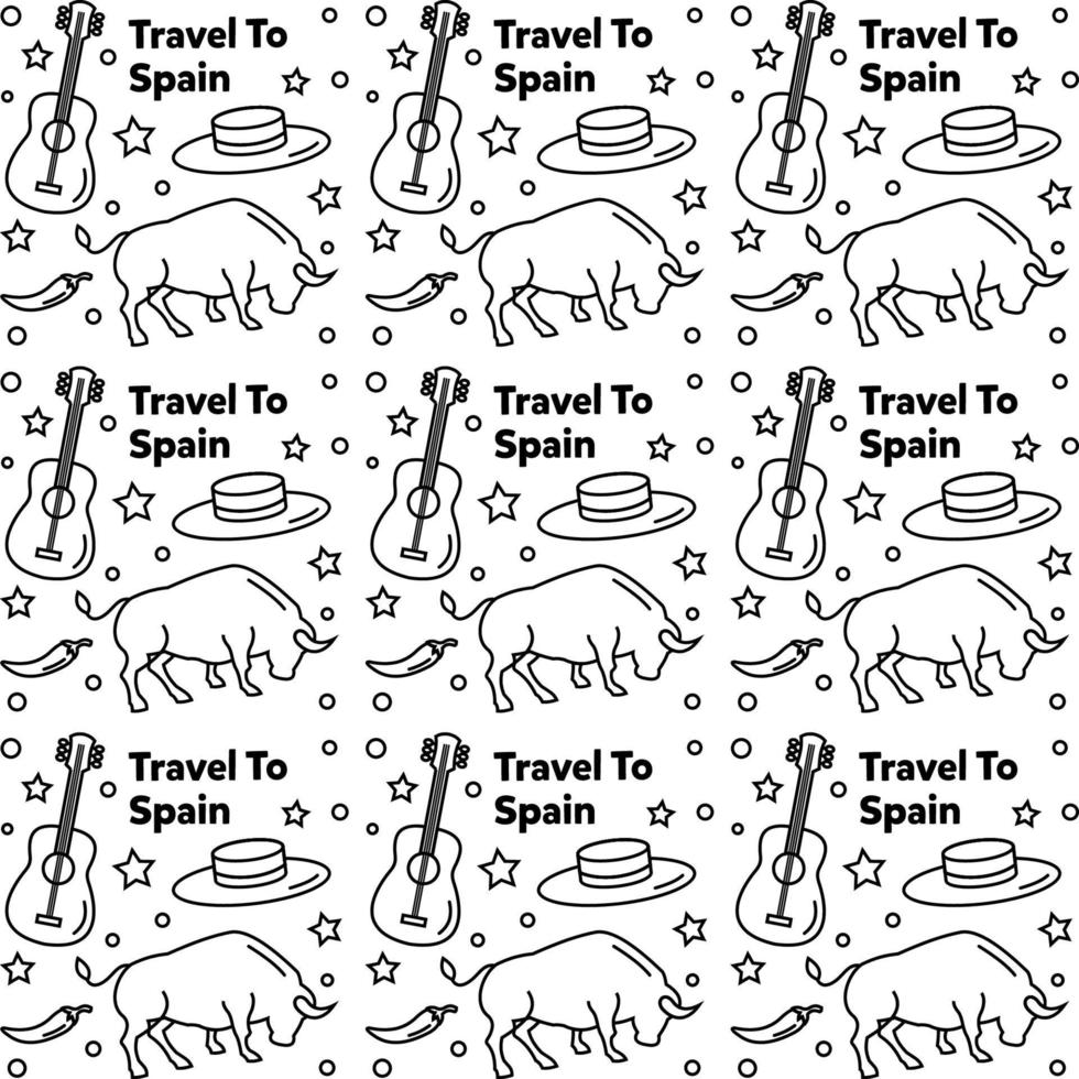 voyagez en espagne doodle motif vectoriel sans couture.