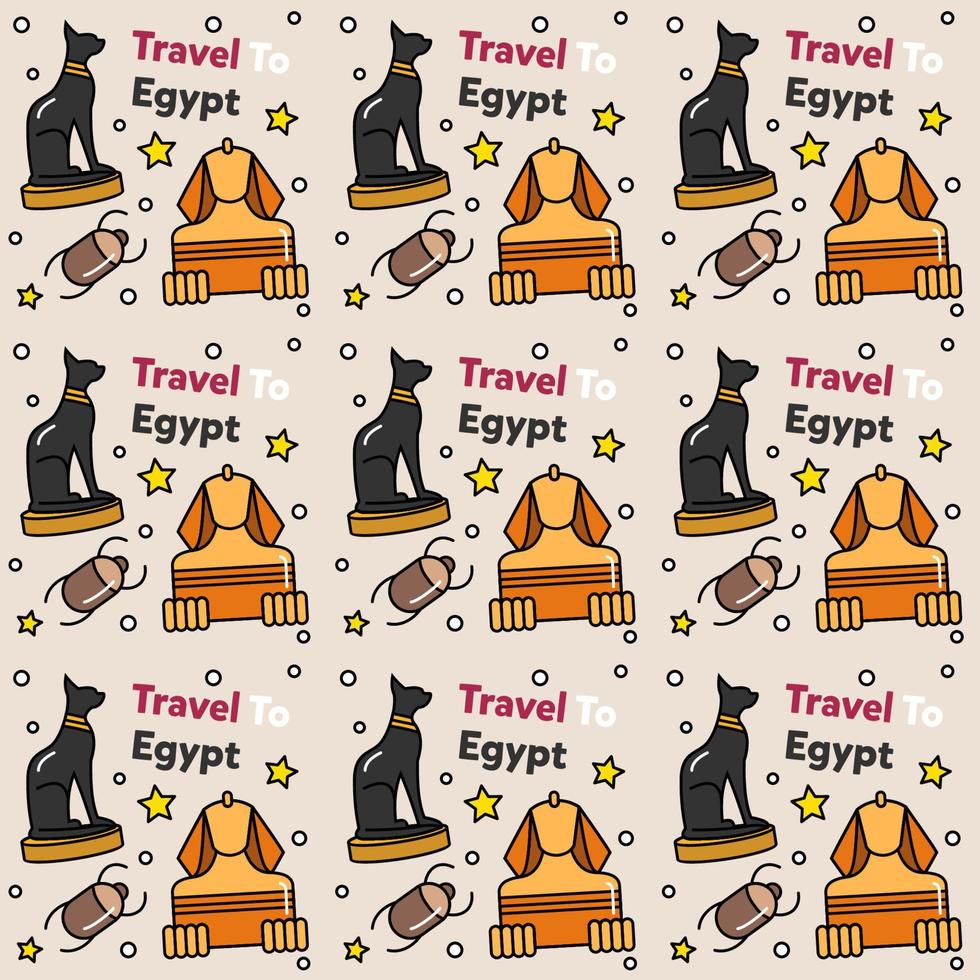 voyage en egypte doodle conception de vecteur de modèle sans couture