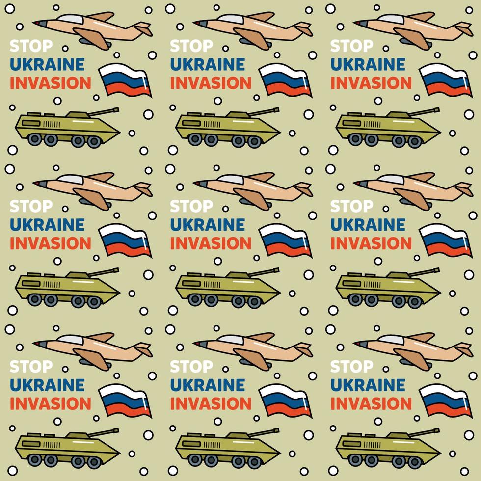 arrêter l'invasion de l'ukraine doodle illustration de conception de vecteur de modèle sans couture