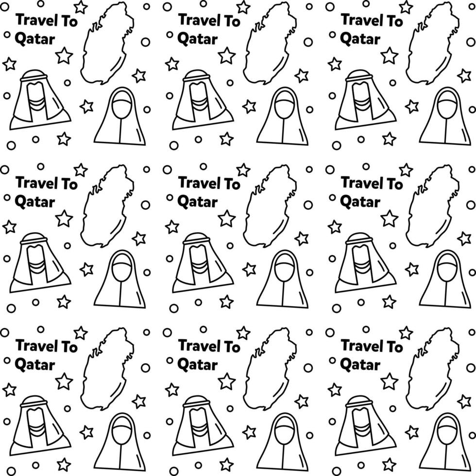 voyagez au qatar doodle motif vectoriel sans couture.