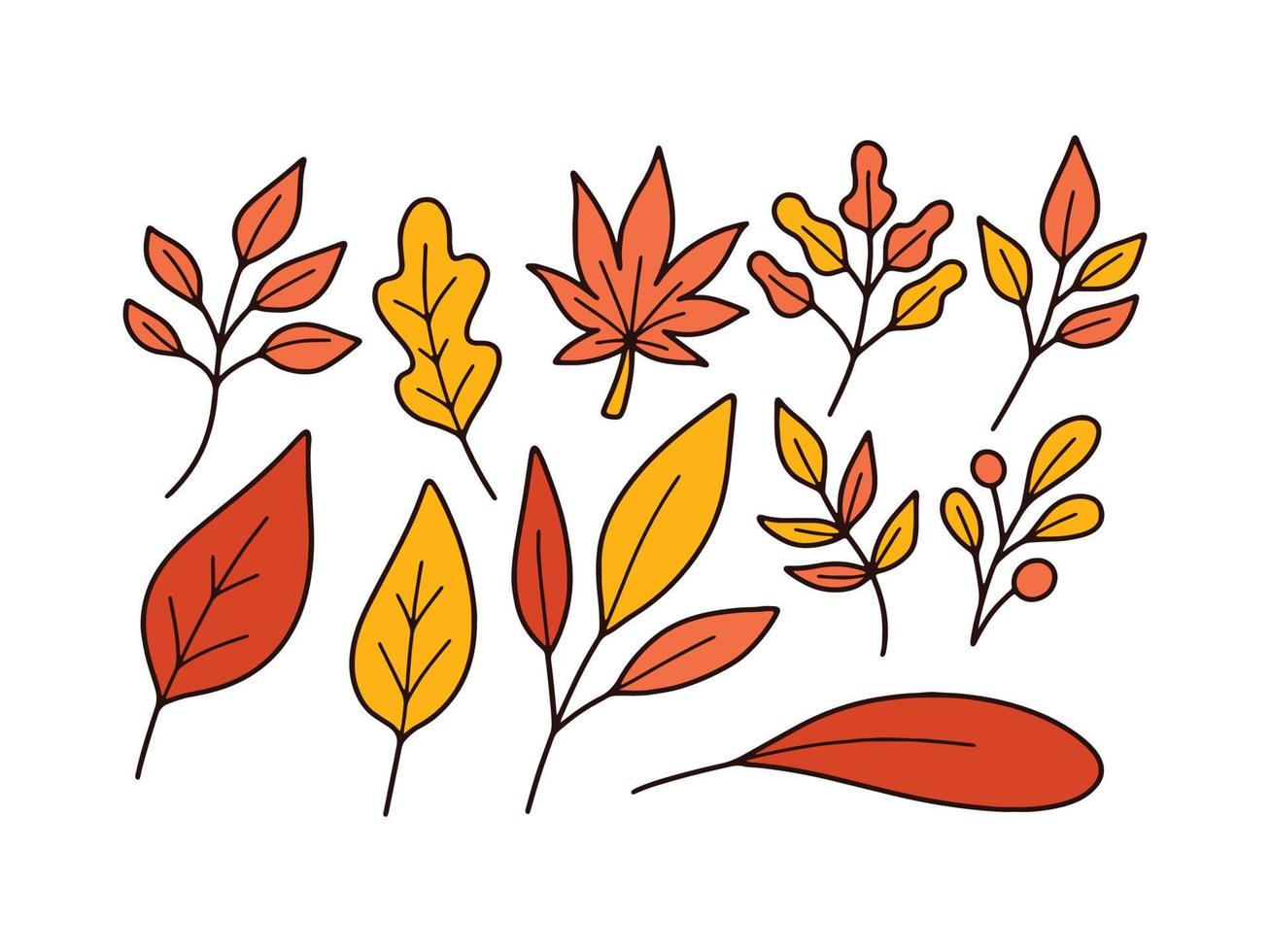 collection d'illustration de couleur doodle feuille d'automne vecteur