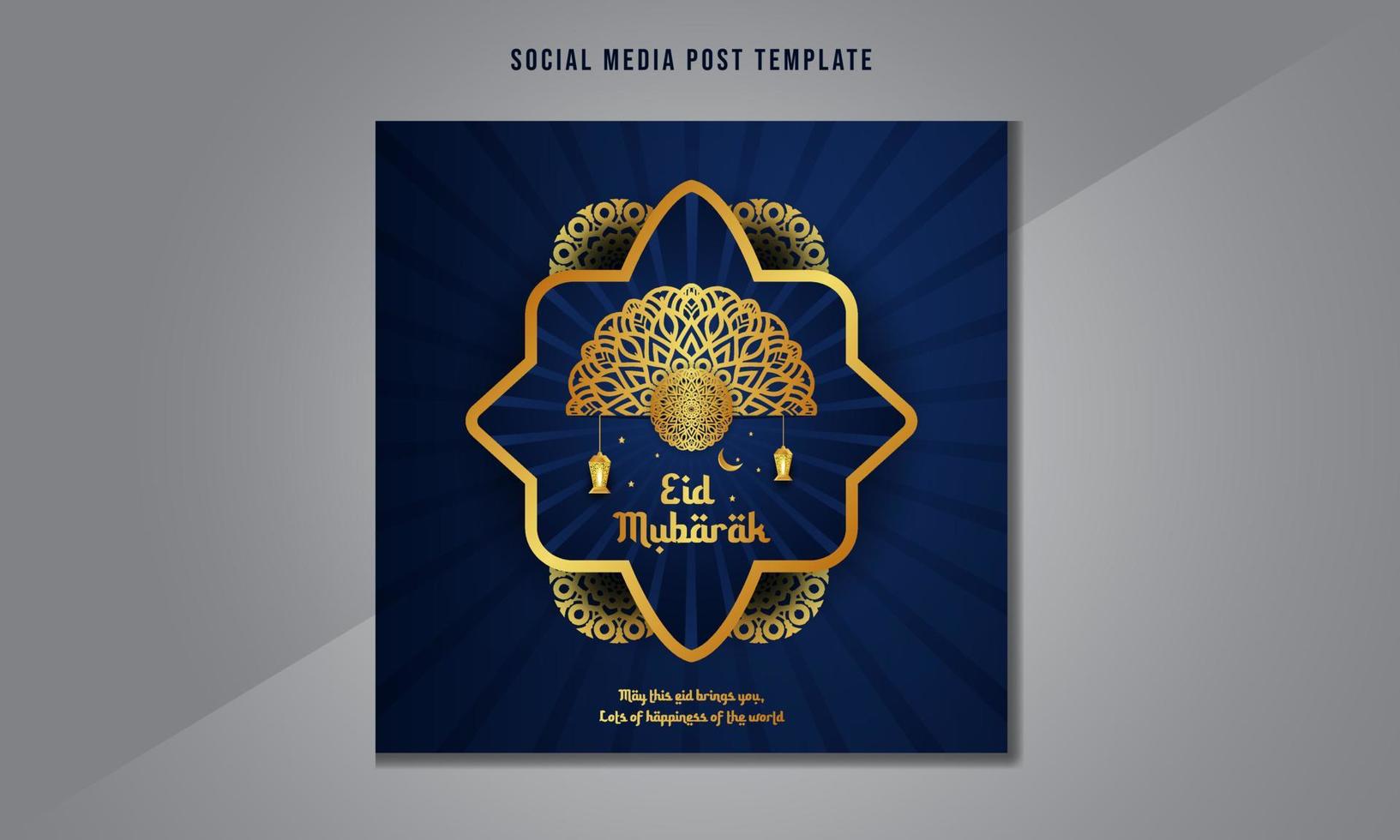 bleu islamique eid mubarak souhait ou salutations conception de publication sur les médias sociaux avec mandala vecteur