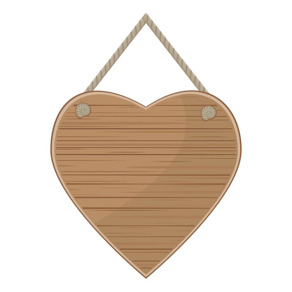 plaque en bois en forme de coeur. panneau d'affichage en bois vide, illustration vectorielle de couleur vecteur