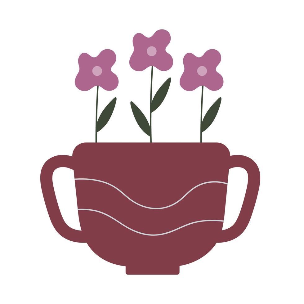 fleurs dessinées à la main dans une tasse. jolie illustration botanique plate simple et élégante. vert printanier. illustration pour cartes florales, magasins, décor de pâques. décor à la maison dans un style scandinave simple. vecteur