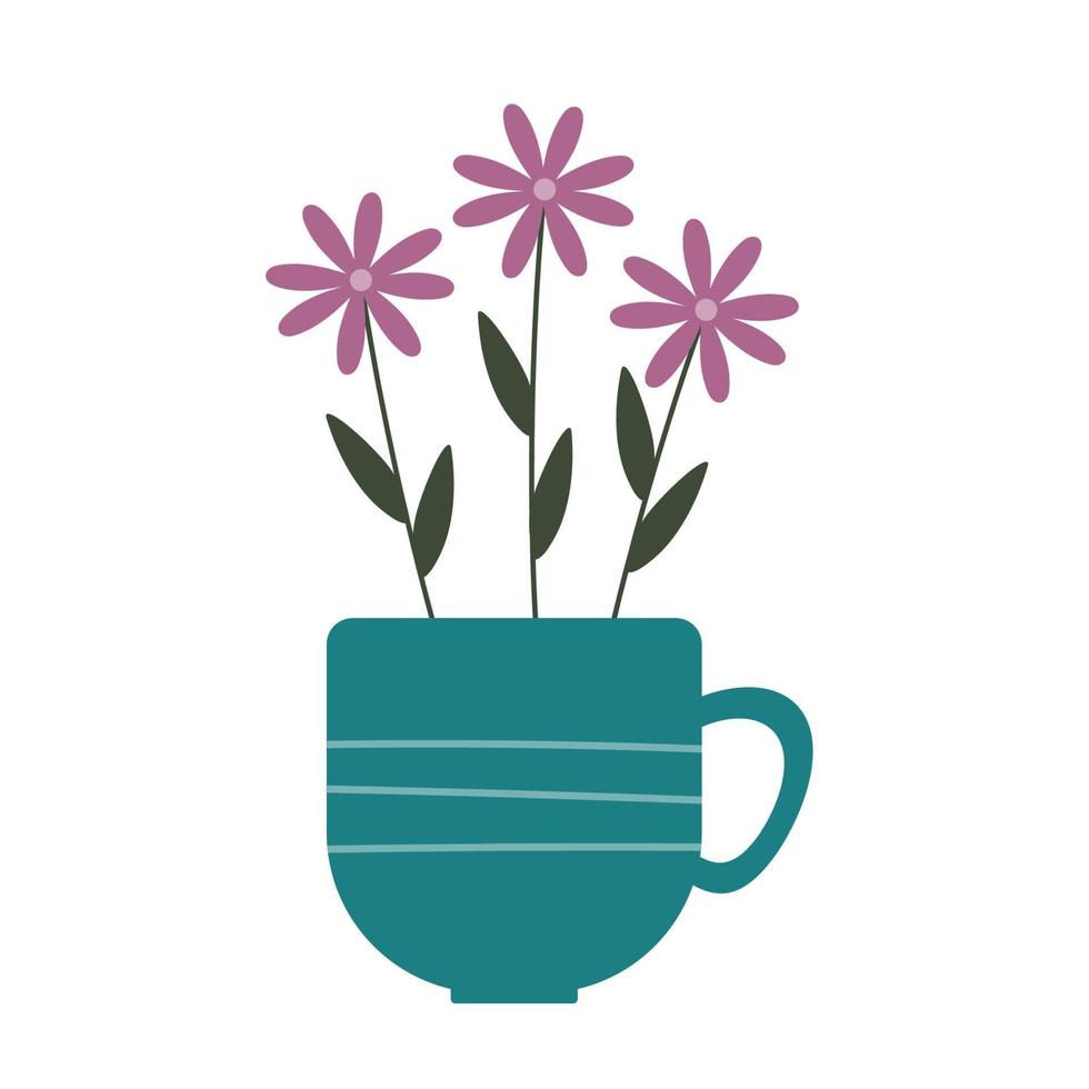 fleurs dessinées à la main dans une tasse vecteur