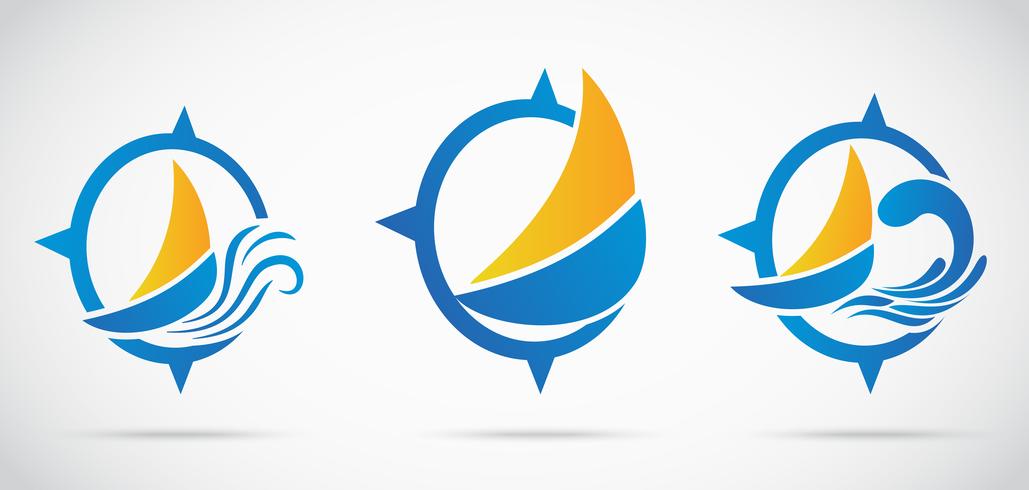 Yacht Icon set .avec vague nautique vecteur