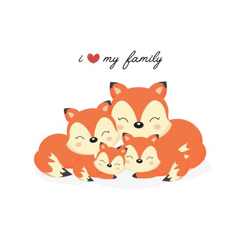 Heureuse famille d&#39;animaux. Papa, maman, dessin animé de bébé renards. vecteur