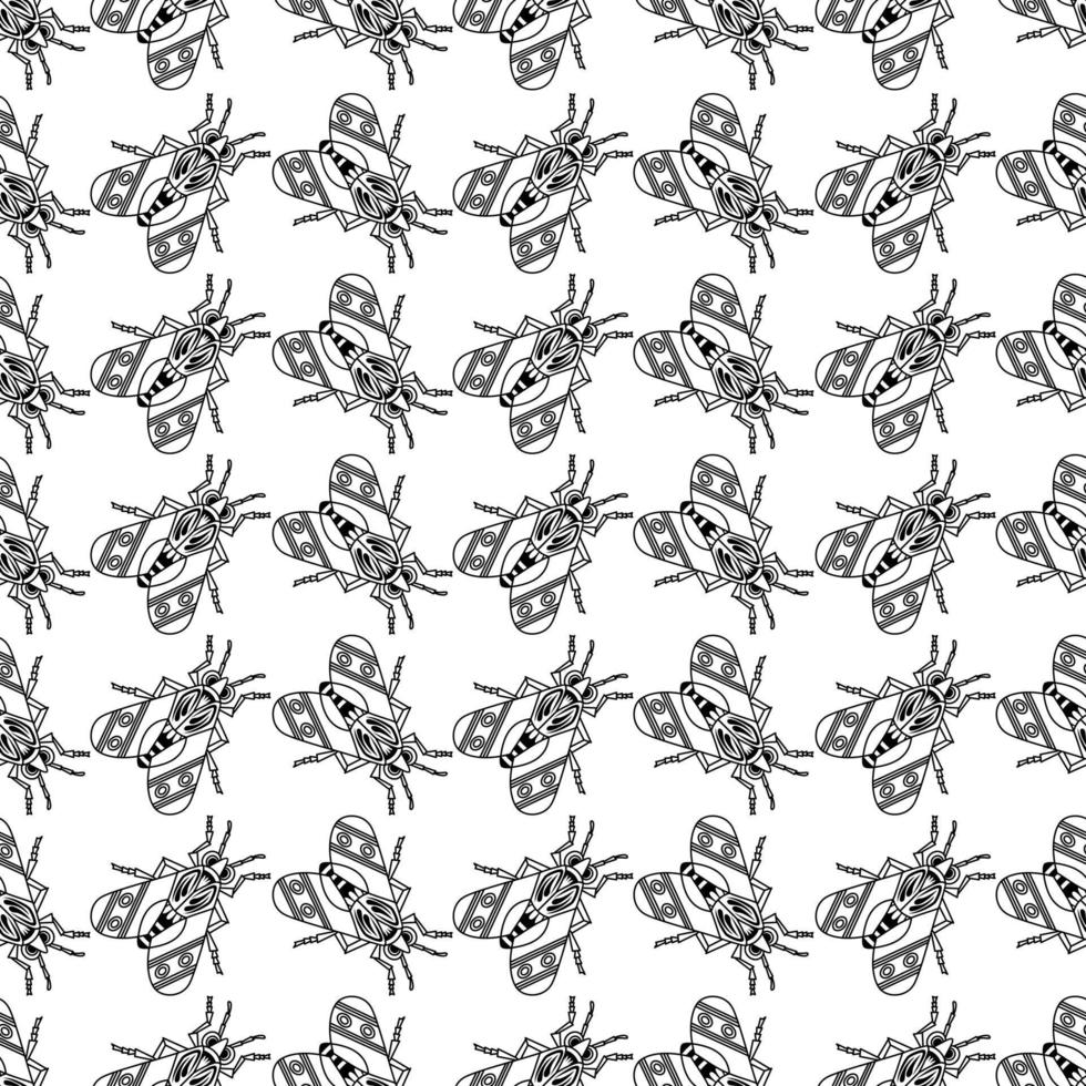 ensemble d'illustrations d'insectes mignons dessin au trait noir, motif vectoriel sans couture sur fond blanc