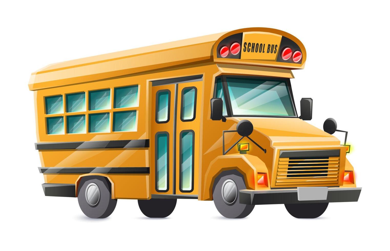 voiture d'autobus scolaire jaune de style dessin animé de vecteur, isolée sur fond blanc. vecteur