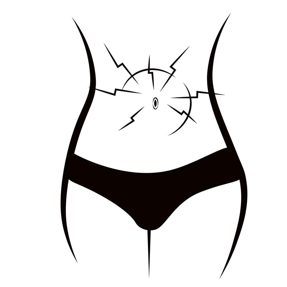 illustration de stock de vecteur de douleur abdominale. douleurs menstruelles féminines. couleur noire. isolé sur fond blanc.