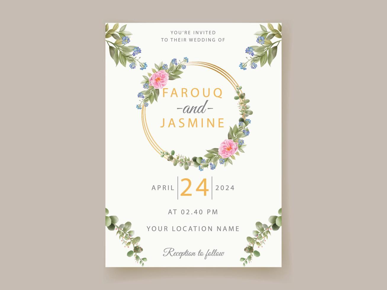 modèle de carte d'invitation de mariage floral élégant dessiné à la main vecteur