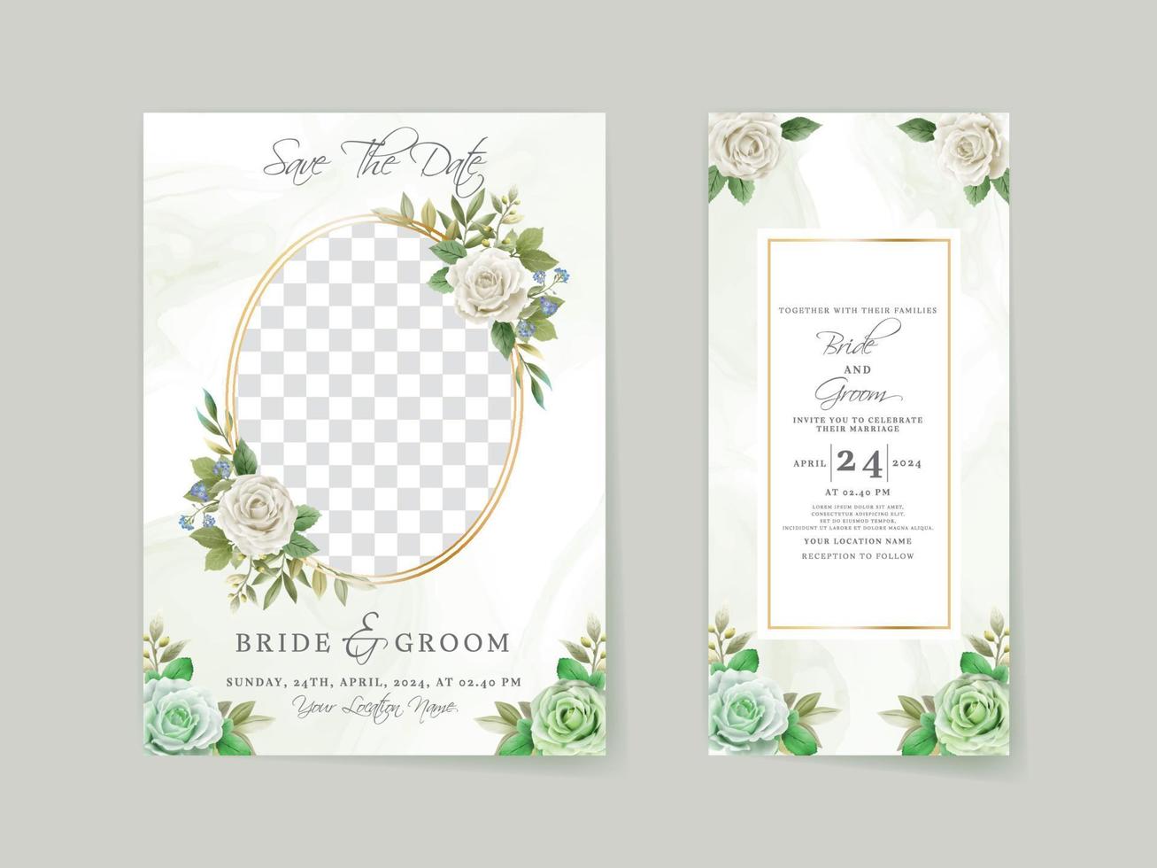 modèle de carte d'invitation de mariage floral élégant dessiné à la main vecteur