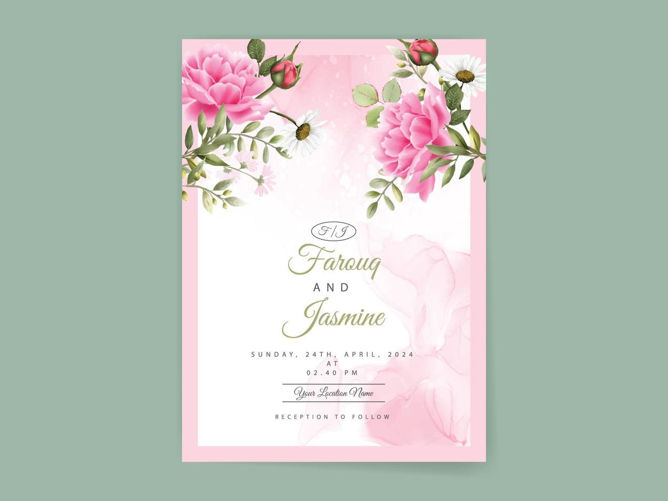 modèle de carte d'invitation de mariage floral élégant vecteur