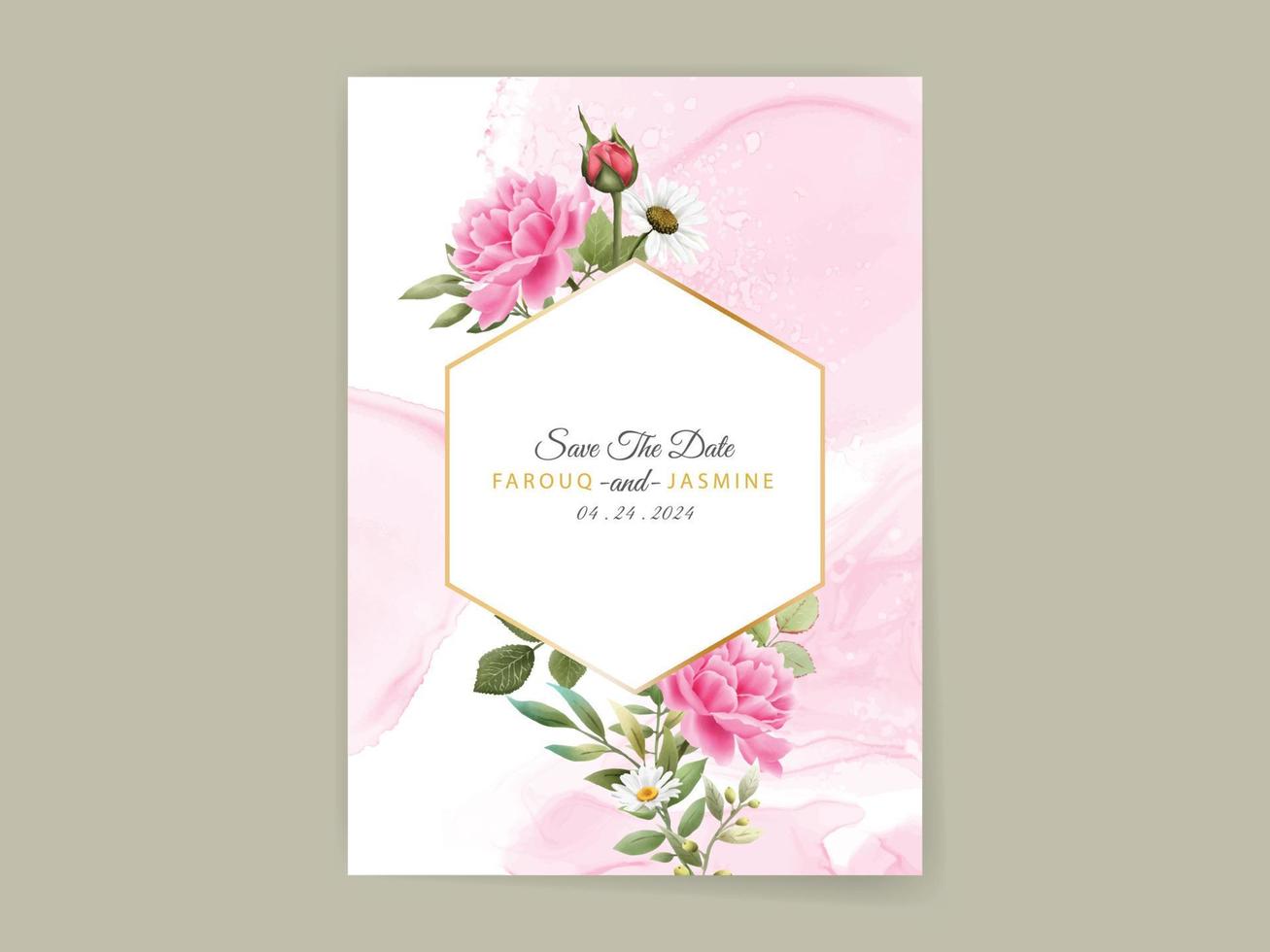 modèle de carte d'invitation de mariage floral élégant vecteur