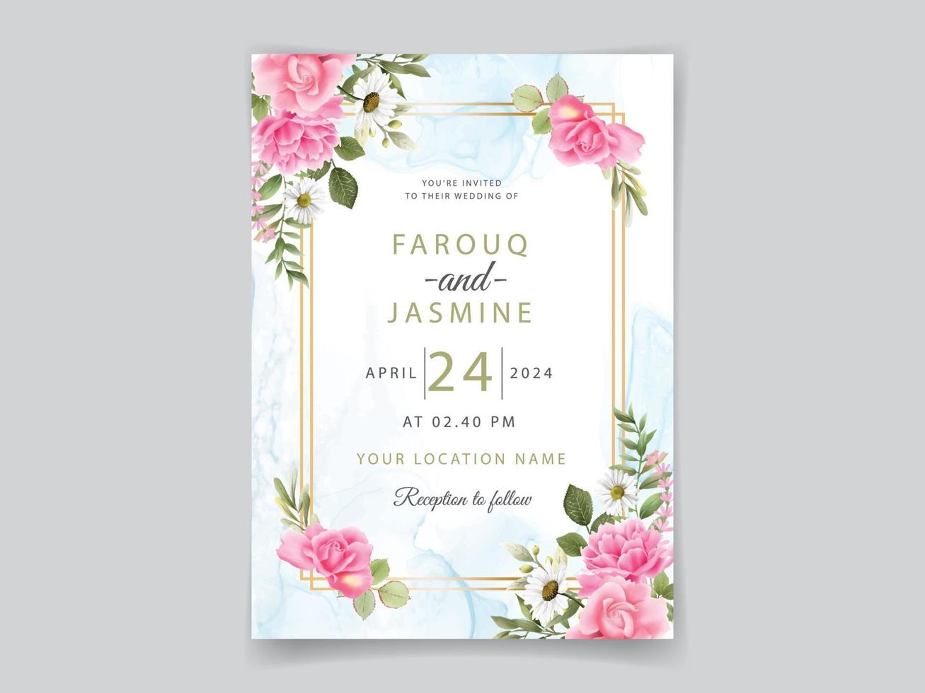 modèle de carte d'invitation de mariage floral élégant vecteur