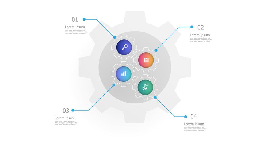roues dentées infographie verticale 4 marches vecteur
