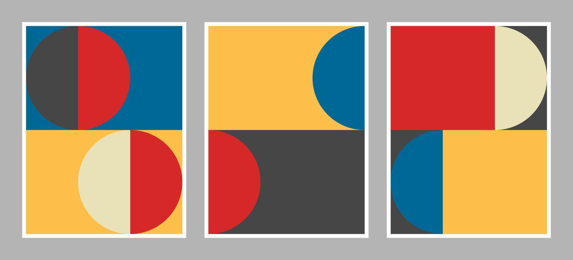 fond bauhaus moderne avec des formes géométriques de couleur rouge, jaune, bleu, noir et blanc vecteur