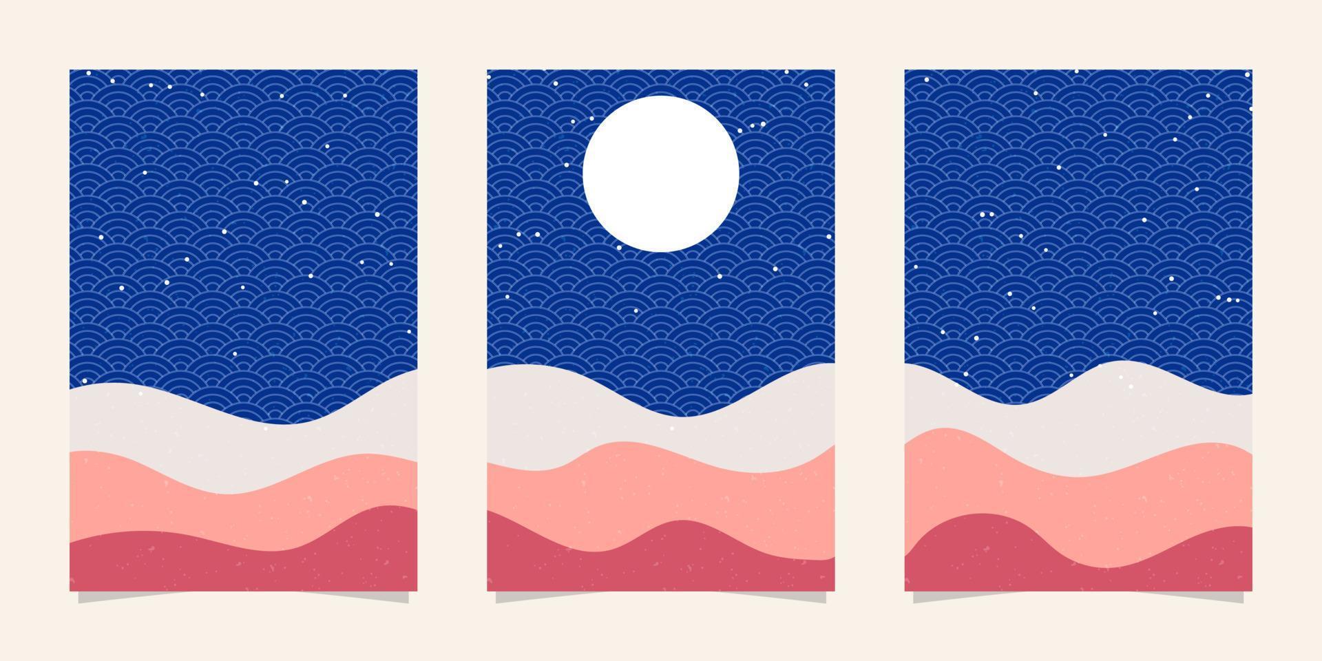 ensemble de couvertures japonaises de style ondulé coloré minimal vecteur