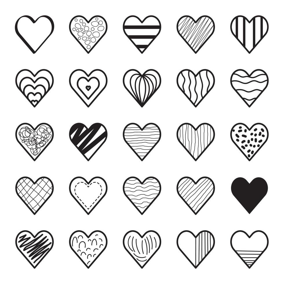 collection d'icônes de coeur dessinés à la main vecteur