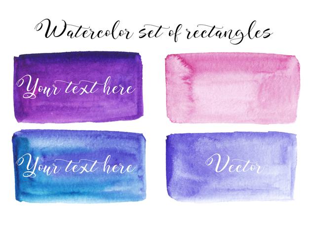 Ensemble de tache d&#39;aquarelle. Des taches sur un fond blanc. Texture aquarelle avec des coups de pinceau. Rectangle, spot. Violet, bleu, rose. Vecteur. Isolé. vecteur