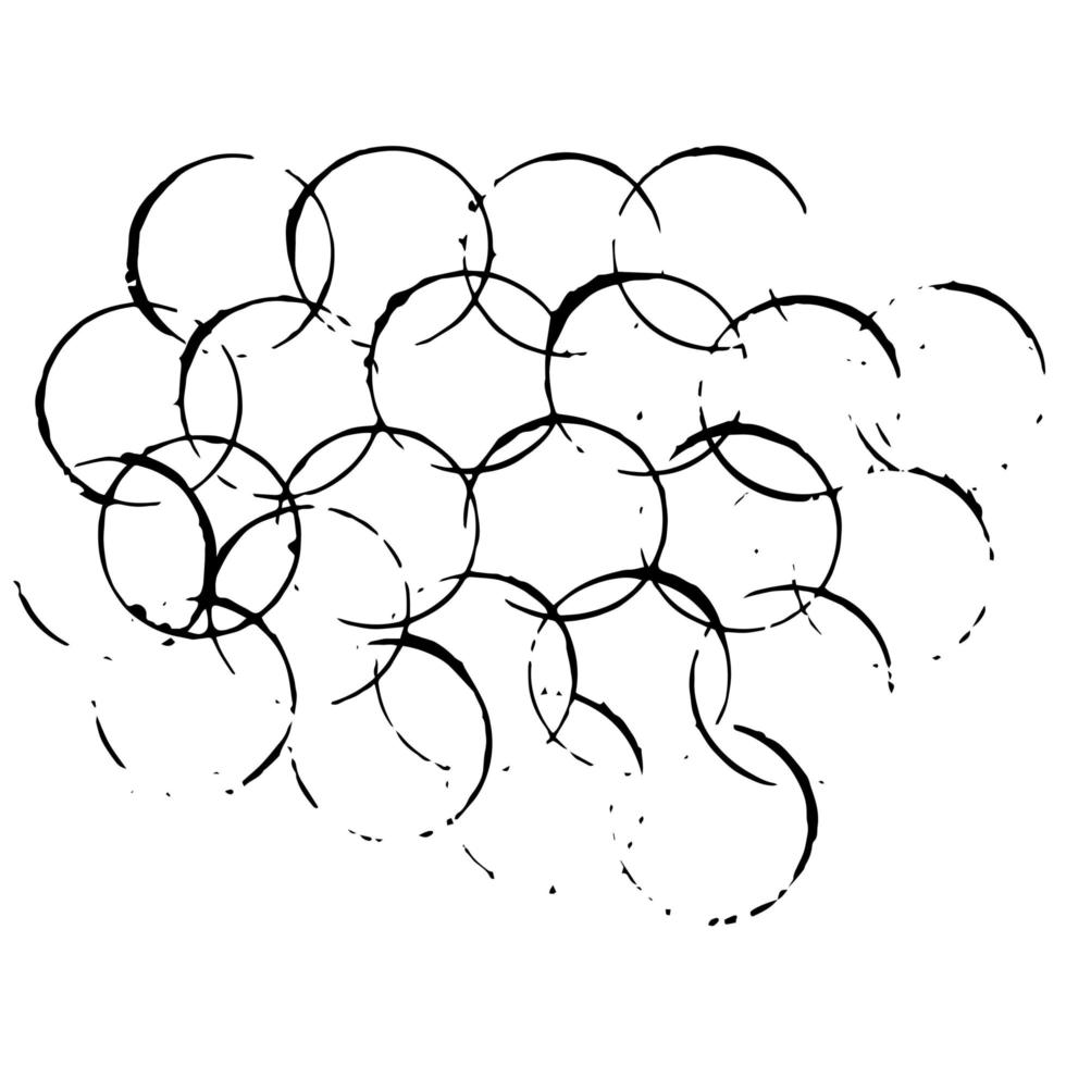 cercles de vecteur grunge isolés sur fond blanc. silhouette ronde de formes d'encre noire.