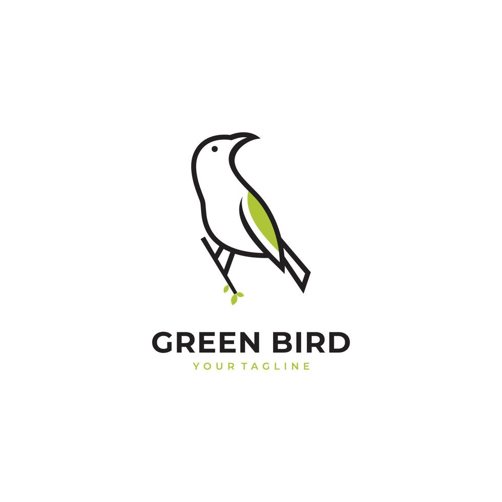 création de logo d'oiseau vert. oiseau de nature élégant. en utilisant le dessin au trait et le style plat vecteur