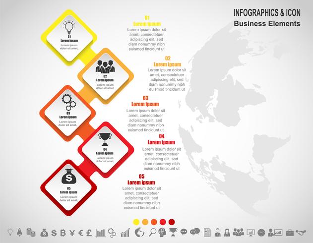 Groupe d&#39;infographie entreprise sur la carte du monde. les icônes de la carte du monde et du marketing peuvent être utilisées pour la disposition, le diagramme, le rapport, le. vecteur