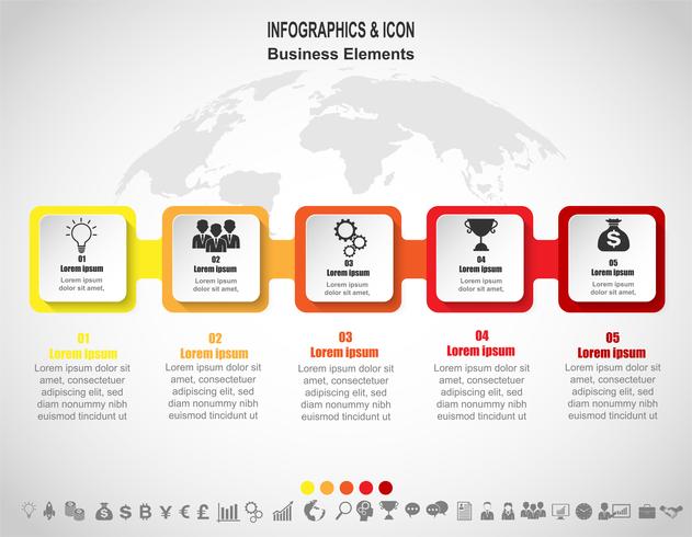 Groupe d&#39;infographie entreprise sur la carte du monde. les icônes de la carte du monde et du marketing peuvent être utilisées pour la disposition, le diagramme, le rapport, le. vecteur