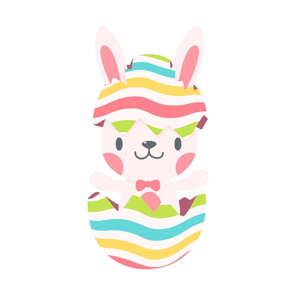un petit lapin sort d'un œuf de Pâques coloré. carte décorative de dessin animé pour enfants vecteur