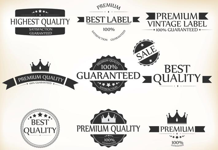 Étiquettes de qualité supérieure et de garantie avec style rétro vintage vecteur