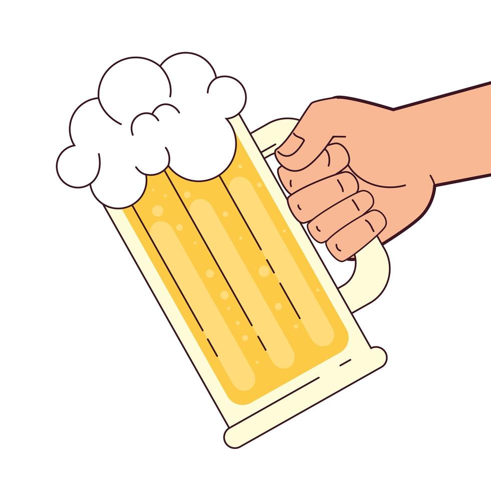Main tenant une chope de bière, sur fond blanc vecteur