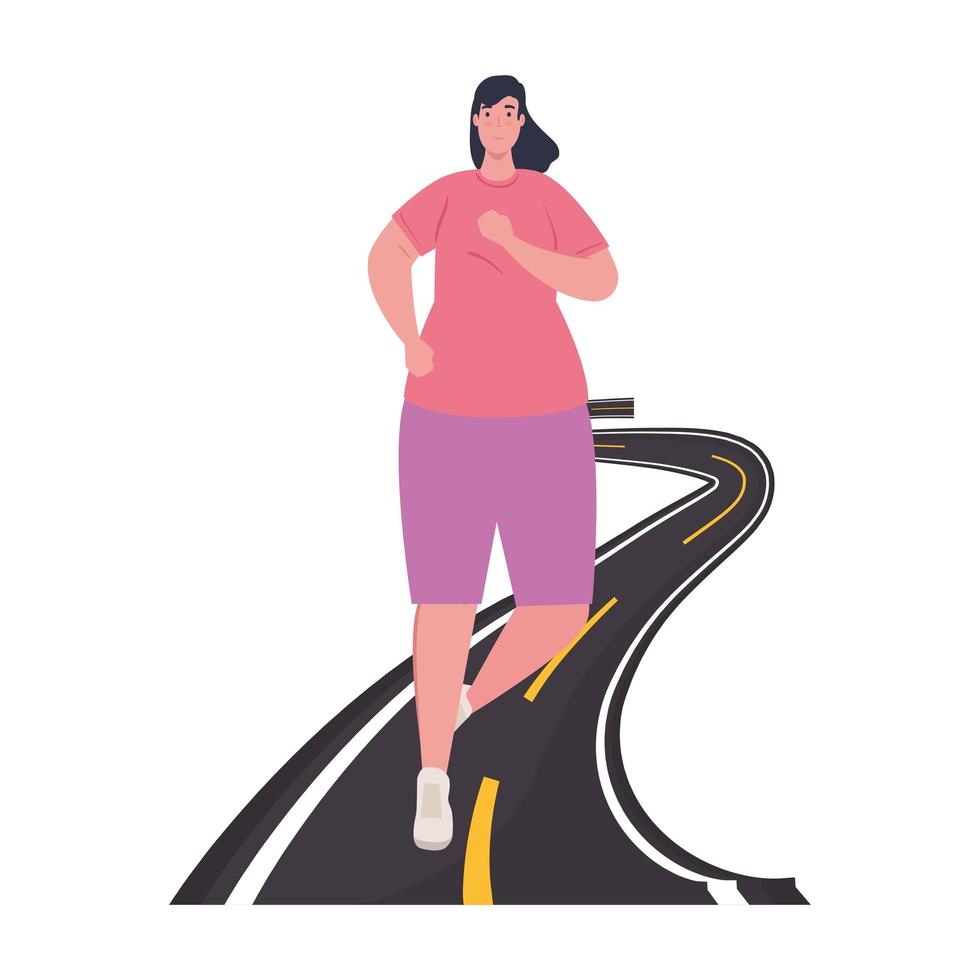 Femme qui court sur l'autoroute, femme en jogging sportswear, athlète féminine sur fond blanc vecteur