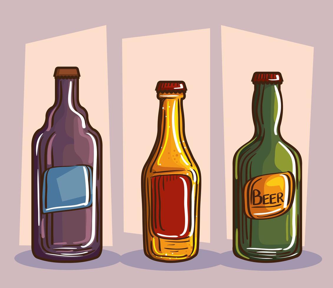 icônes avec des bouteilles de bière vecteur