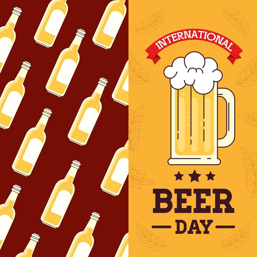journée internationale de la bière, août, chope et bouteilles de bières vecteur