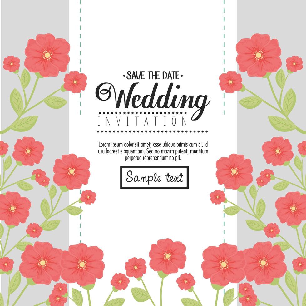invitation de mariage avec conception de vecteur de fleurs et feuilles rouges