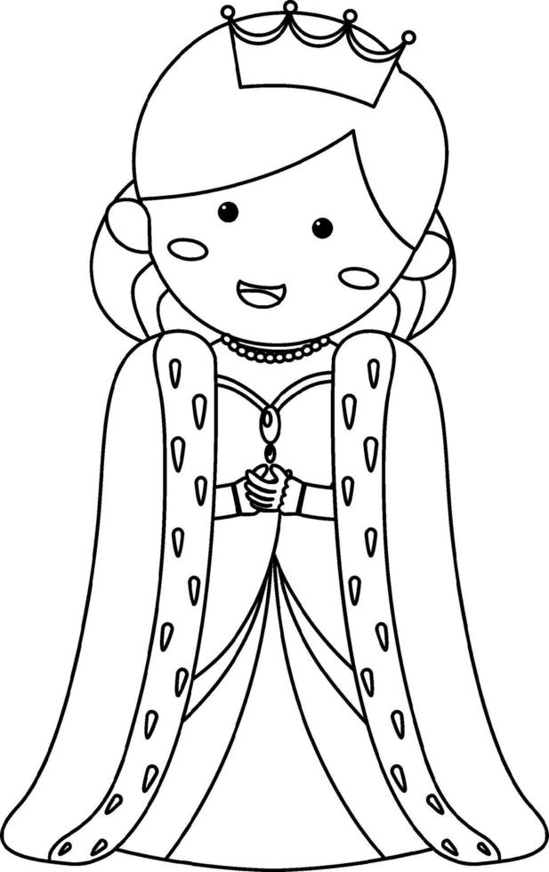 personnage de doodle princesse noir et blanc vecteur