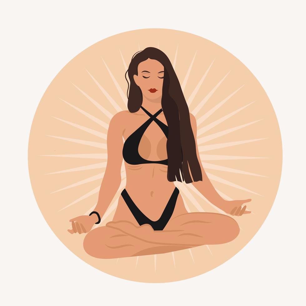 yoga avec une fille. un personnage sans visage faisant du yoga. cours, formation en ligne, travail, domicile. illustration. vecteur. peut être utilisé pour créer des collages dans la conception Web vecteur