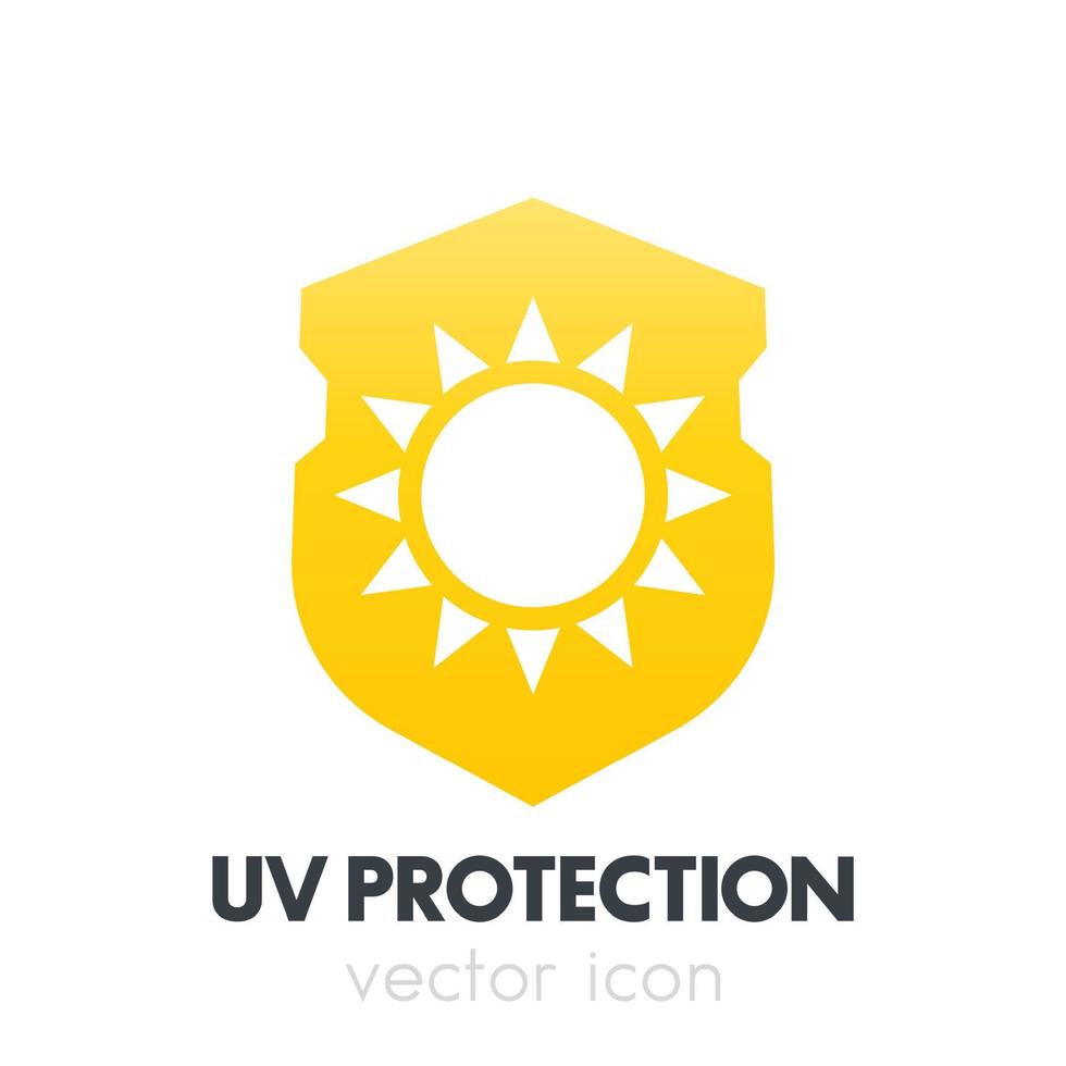 protection uv, soleil sur l'icône du bouclier, symbole sur blanc vecteur