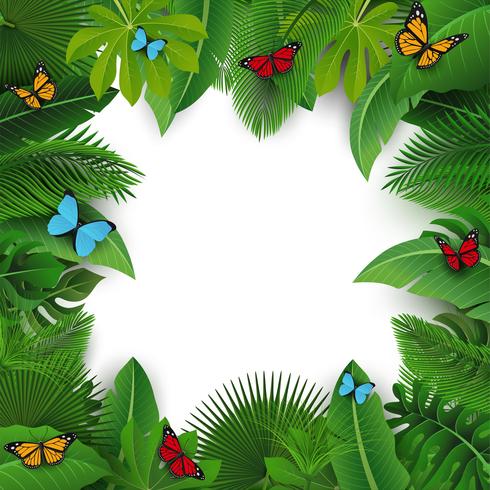 Fond avec espace de texte de feuilles et de papillons tropicaux. Convient pour le concept de la nature, les vacances et les vacances d&#39;été. Illustration vectorielle vecteur