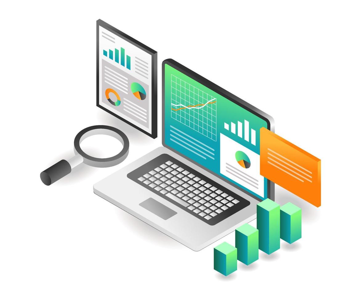 illustration de concept isométrique plat. résultats de données d'analyse d'entreprise d'investissement vecteur