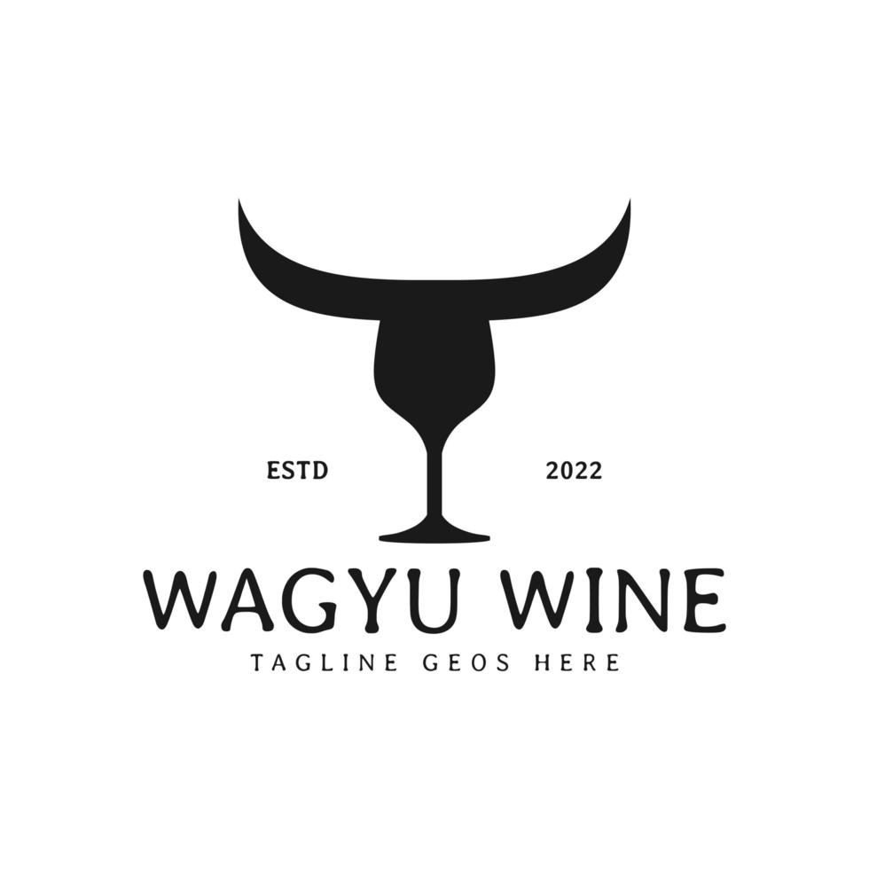 logo illustration restaurant vin et wagyu vecteur