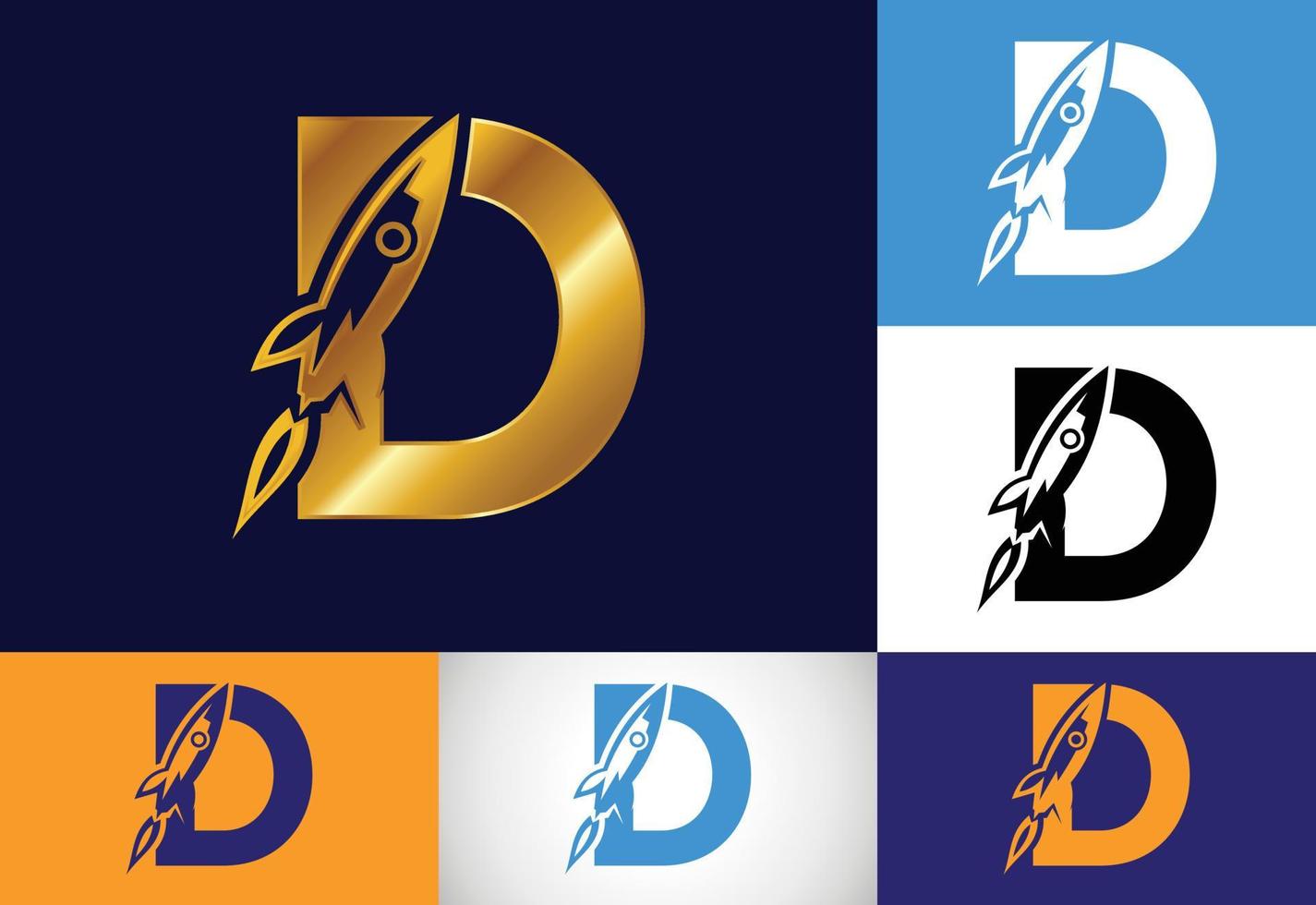 alphabet initial de lettre de monogramme d avec une conception de logo de fusée. icône de fusée. emblème de la police. logo vectoriel moderne pour l'identité de l'entreprise et de l'entreprise.