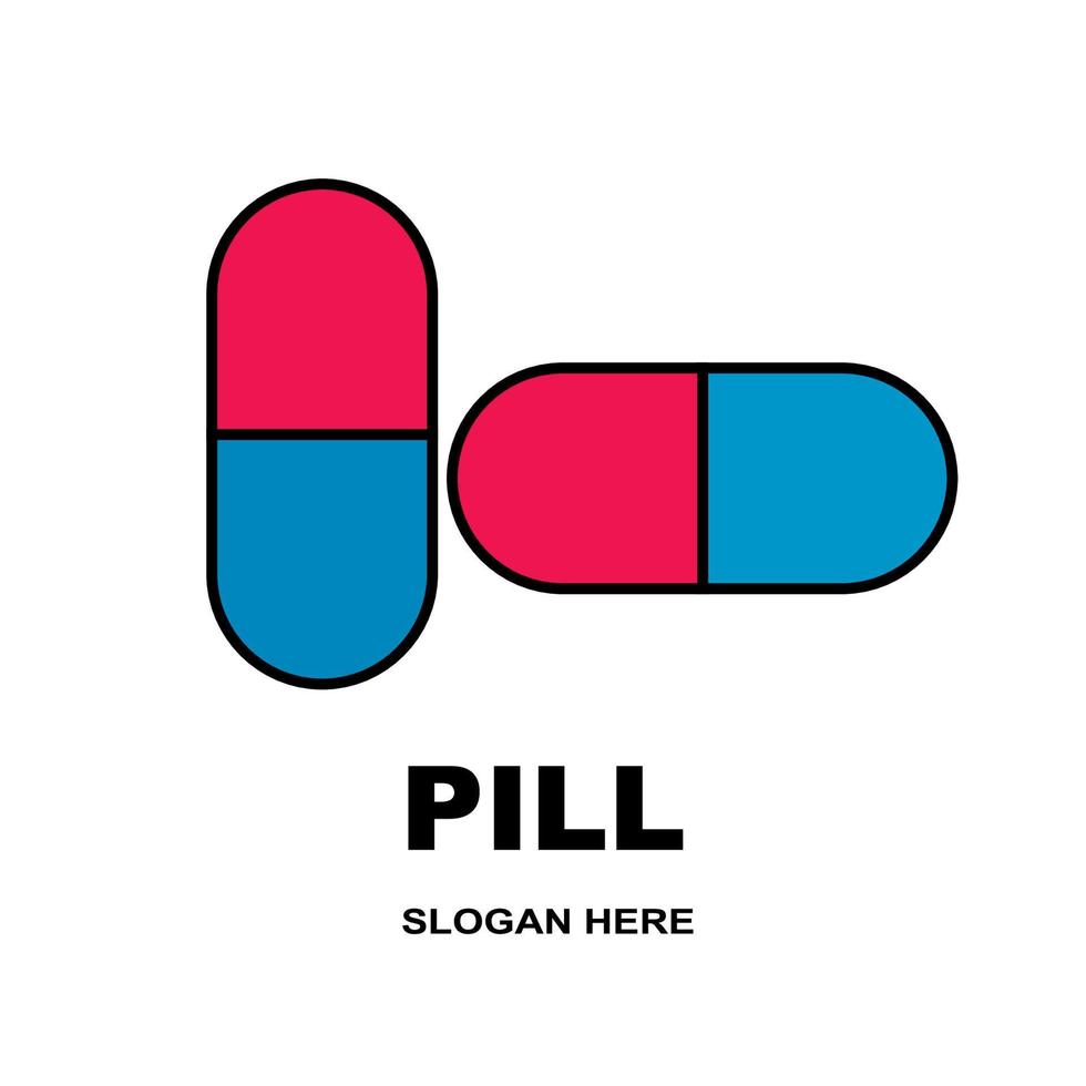 modèle de logo vectoriel d'icône de pilule, icône de capsule de pilule bleue et rouge