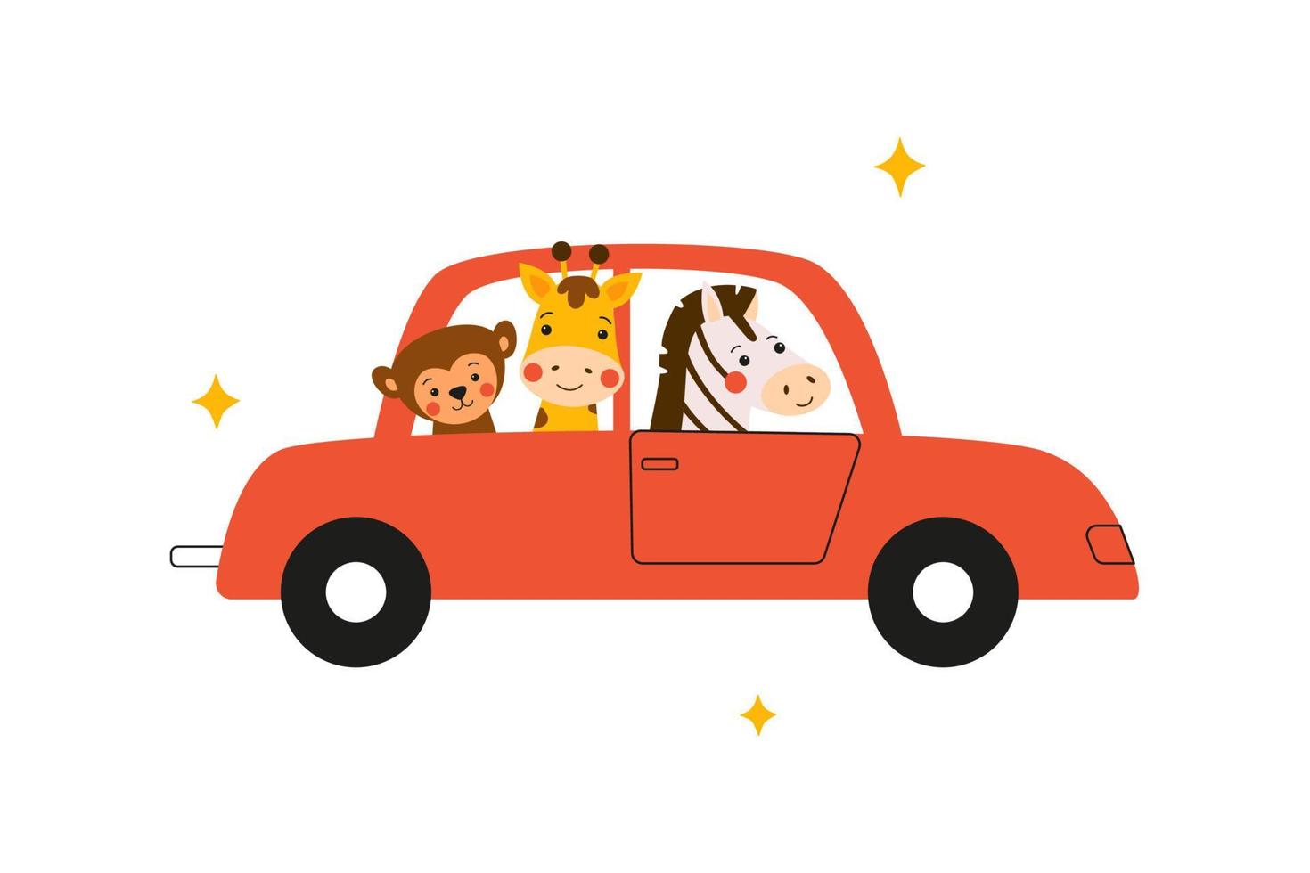 animaux drôles conduisant une voiture. illustration vectorielle dessinée en style cartoon vecteur