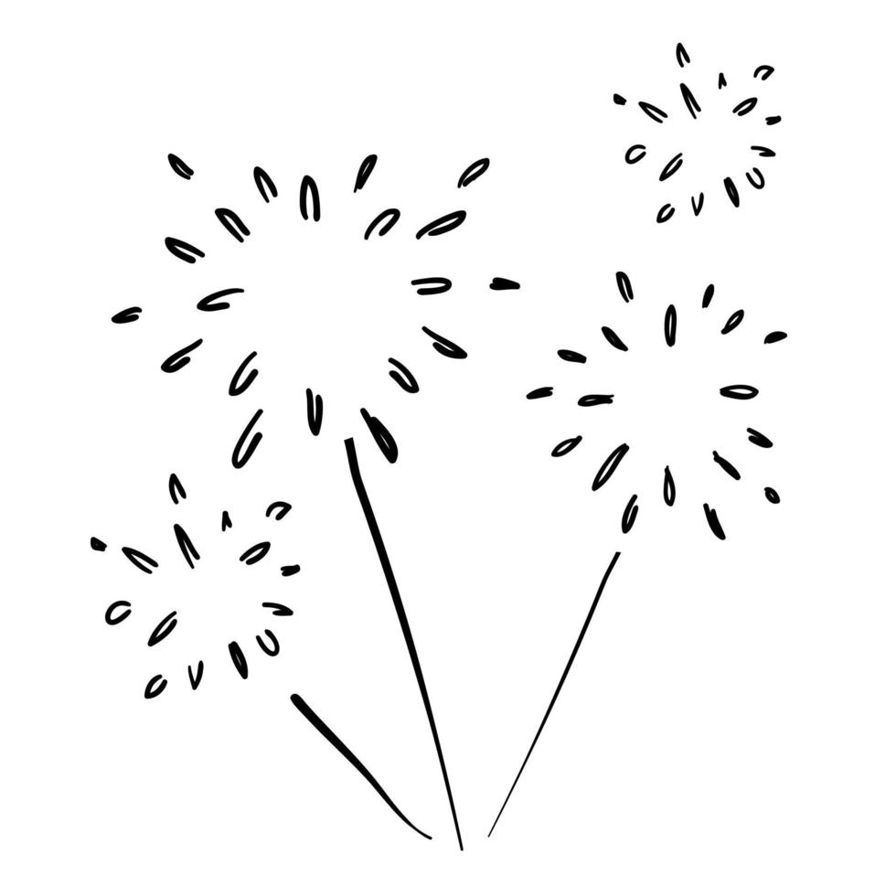 composition de feux d'artifice avec des images de griffonnage de taches de feu d'artifice de style dessiné à la main de dessin animé de forme différente vecteur