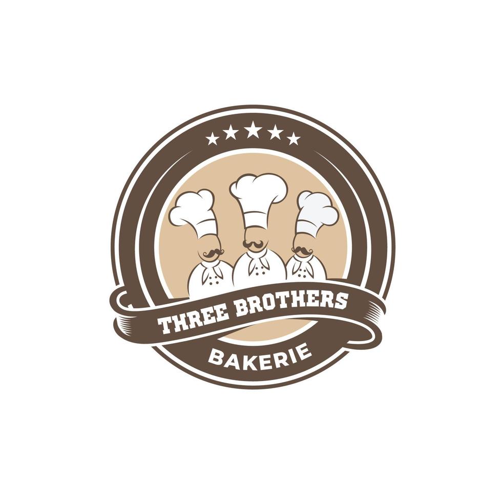 badge logo pour une boulangerie avec trois silhouettes de chefs moustachus vecteur